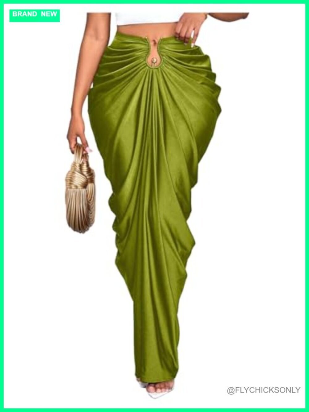 Ruched Bodycon Maxi Skirt - High Waisted Fishtail - Night Out
